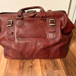 Vintage David Pelle Brown Leather Duffel Bag with Brass Hardware